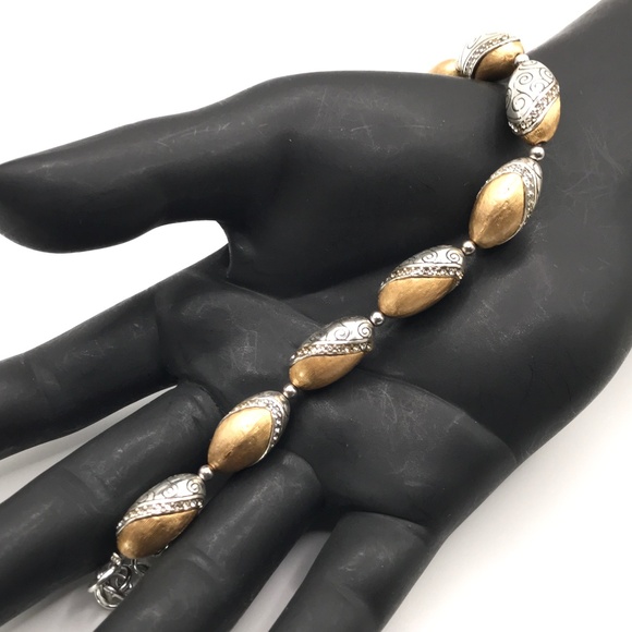 Brighton Link Bead Bracelet Gold & Silver Plate Crystal Italian Style 7.5-8.5" - Picture 1 of 8